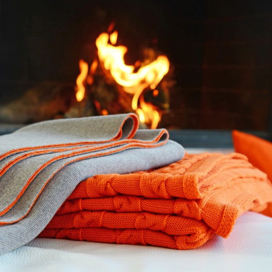 Decke 140x180cm Zopf, orange - Lenz & Leif