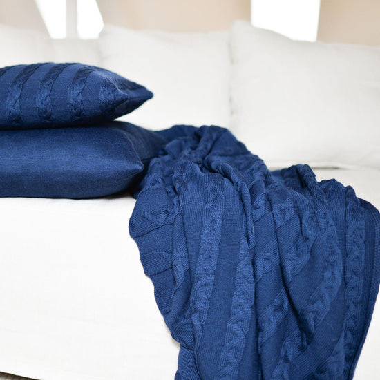 Decke 140x180cm Zopf, dunkelblau - Lenz & Leif