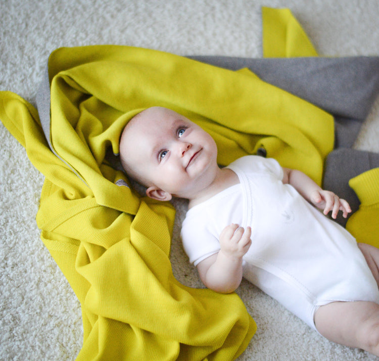 Baby/Kinderdecke 90x90cm Doubleface beige/gelb