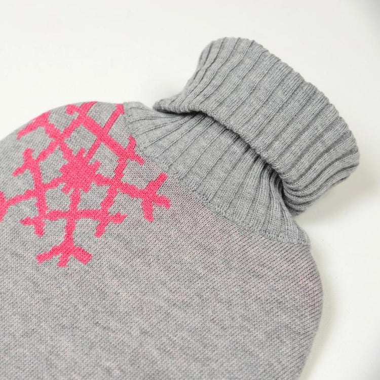 Wärmflasche Snowflakes, grau/magenta - Lenz & Leif