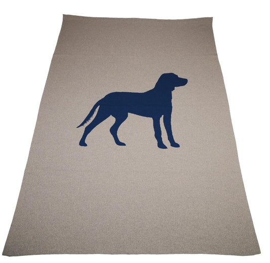 Decke 140x180cm Dog, beige/dunkelblau - Lenz & Leif