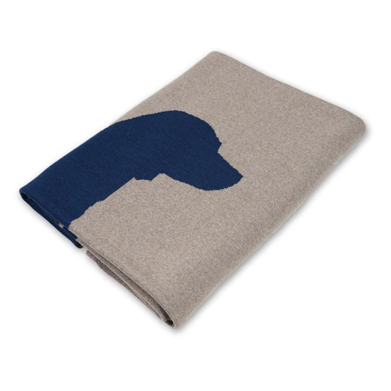 Decke 140x180cm Dog, beige/dunkelblau - Lenz & Leif