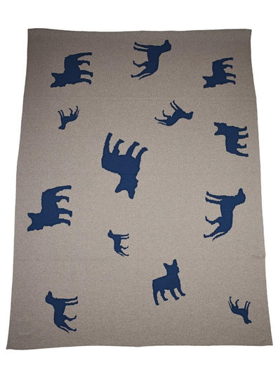 Decke 140x180cm Dogs, beige/dunkelblau - Lenz & Leif