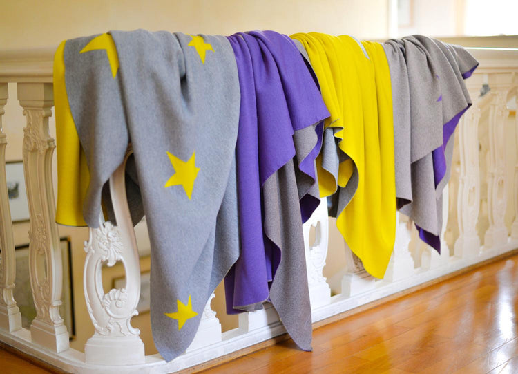 Decke 140x180cm Star, grau/gelb - Lenz & Leif