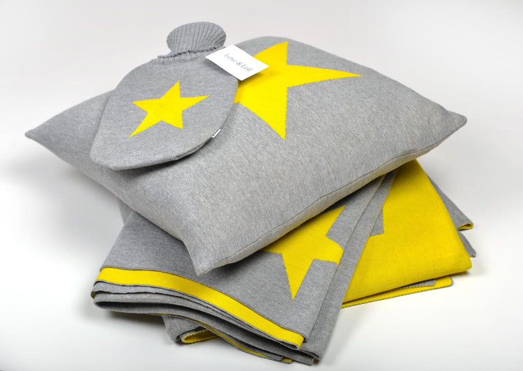 Kissenhülle 50x50cm Star, grau/gelb - Lenz & Leif