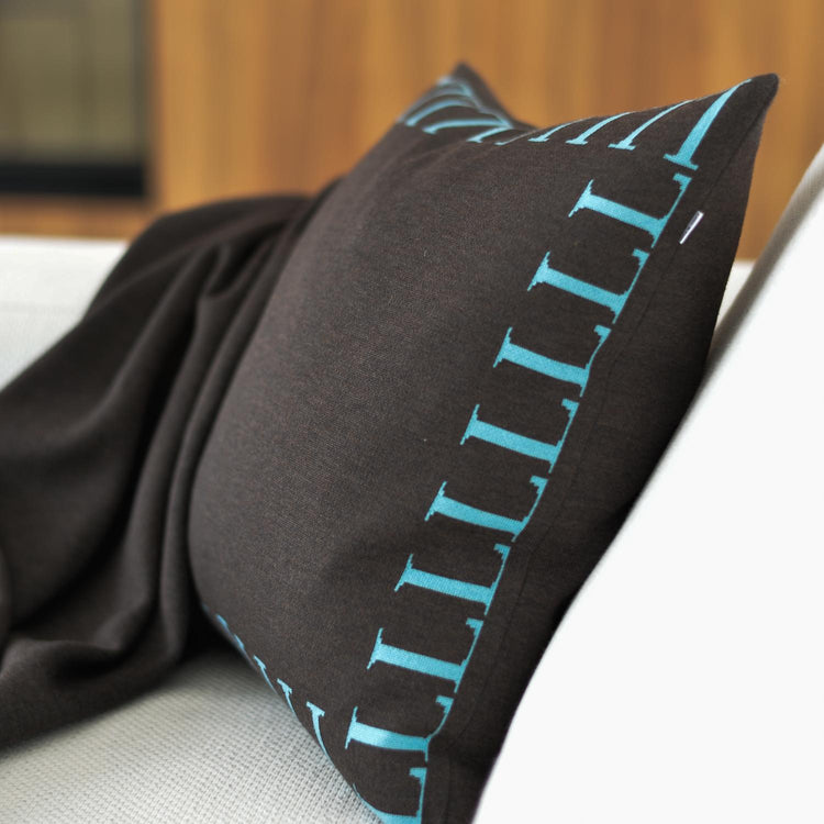 Kissenhülle 50x50cm LLLL, braun/türkis - Lenz & Leif