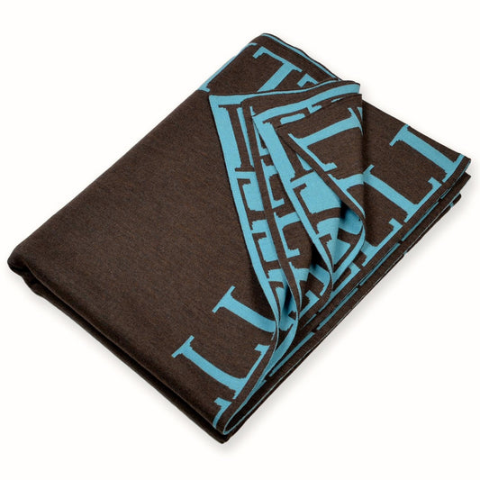 Decke 140x180cm LLLL, braun/türkis - Lenz & Leif