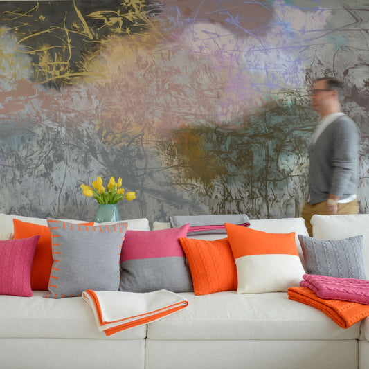 Cushion cover 50x50cm Domino, white / orange