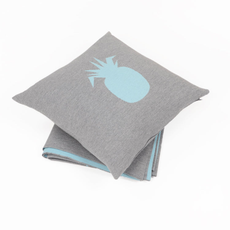 Kissenhülle 50x50cm Ananas, grau/türkis