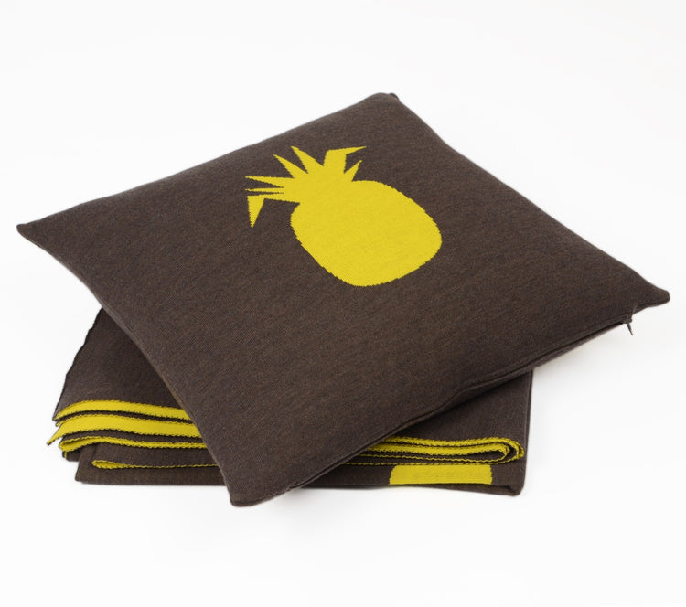 Kissenhülle 50x50cm Ananas, braun/gelb