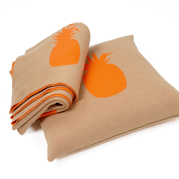 Decke 140x180cm Ananas, camel/orange