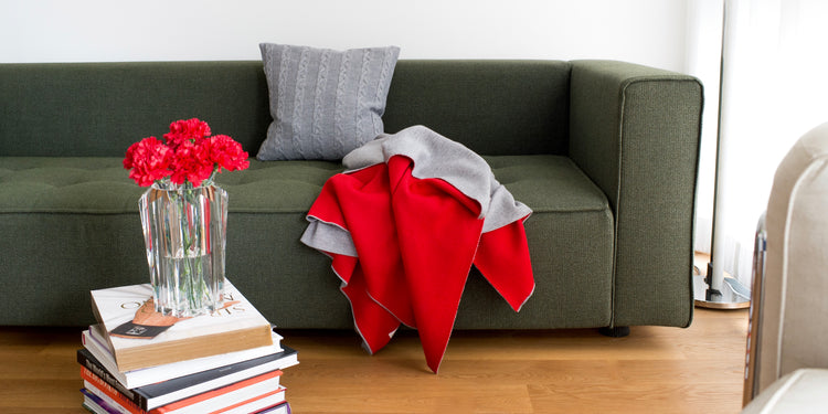 Decke 140x180cm Doubleface, grau/rot