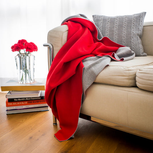 Decke 140x180cm Doubleface, grau/rot