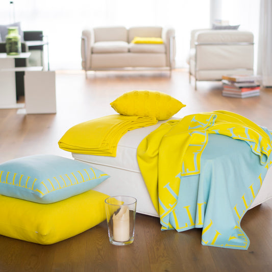 Kissenhülle 50x50cm LLLL, türkis/gelb