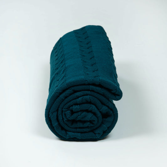 Decke 140x180cm Zopf, petrol/indigo