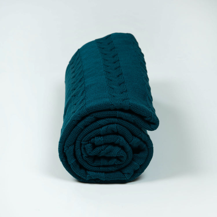 Decke 140x180cm Zopf, petrol/indigo