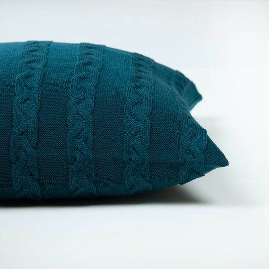 Kissenhülle 40x40cm Zopf, petrol/indigo