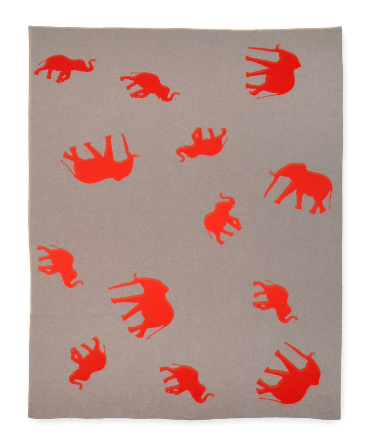 Decke 140x180cm Elephants, beige/rot