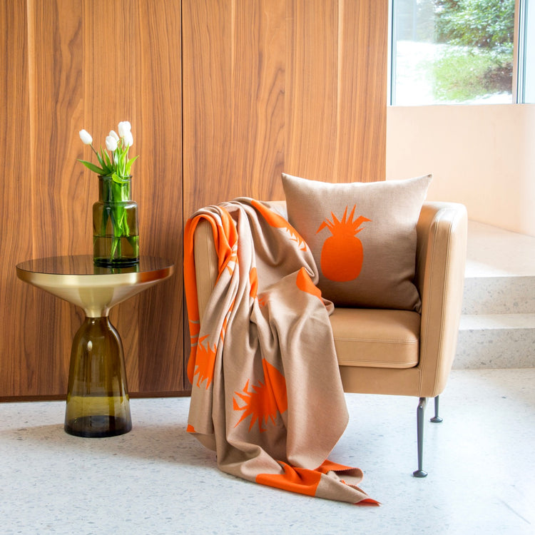 Decke 140x180cm Ananas, camel/orange