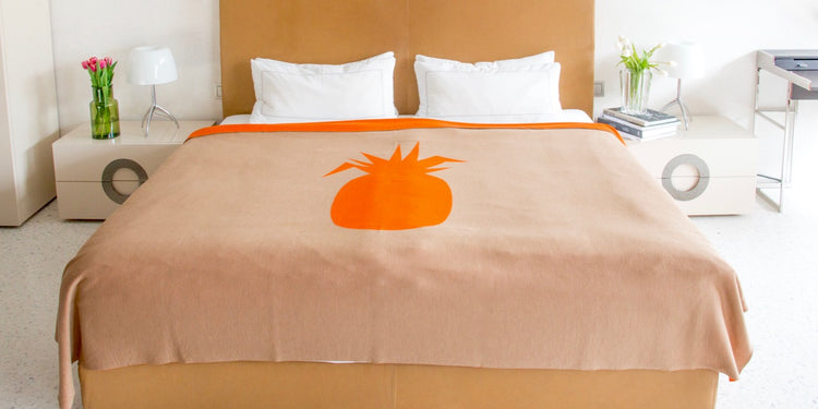 Bettüberwurf 200x240cm Ananas, camel/orange