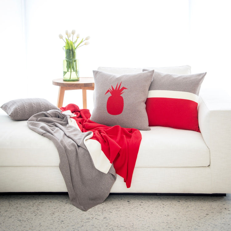 Decke 140x180cm Trio, rot/beige/weiß