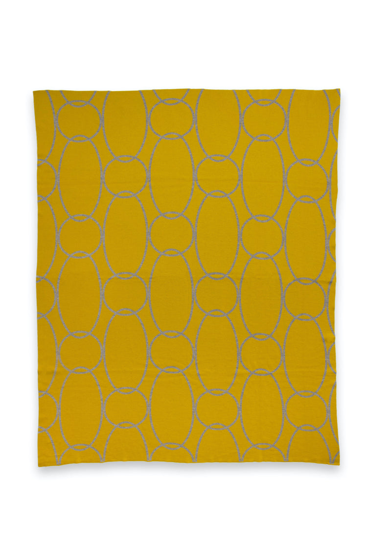 Blanket 140x180cm Rings, mustard / gray