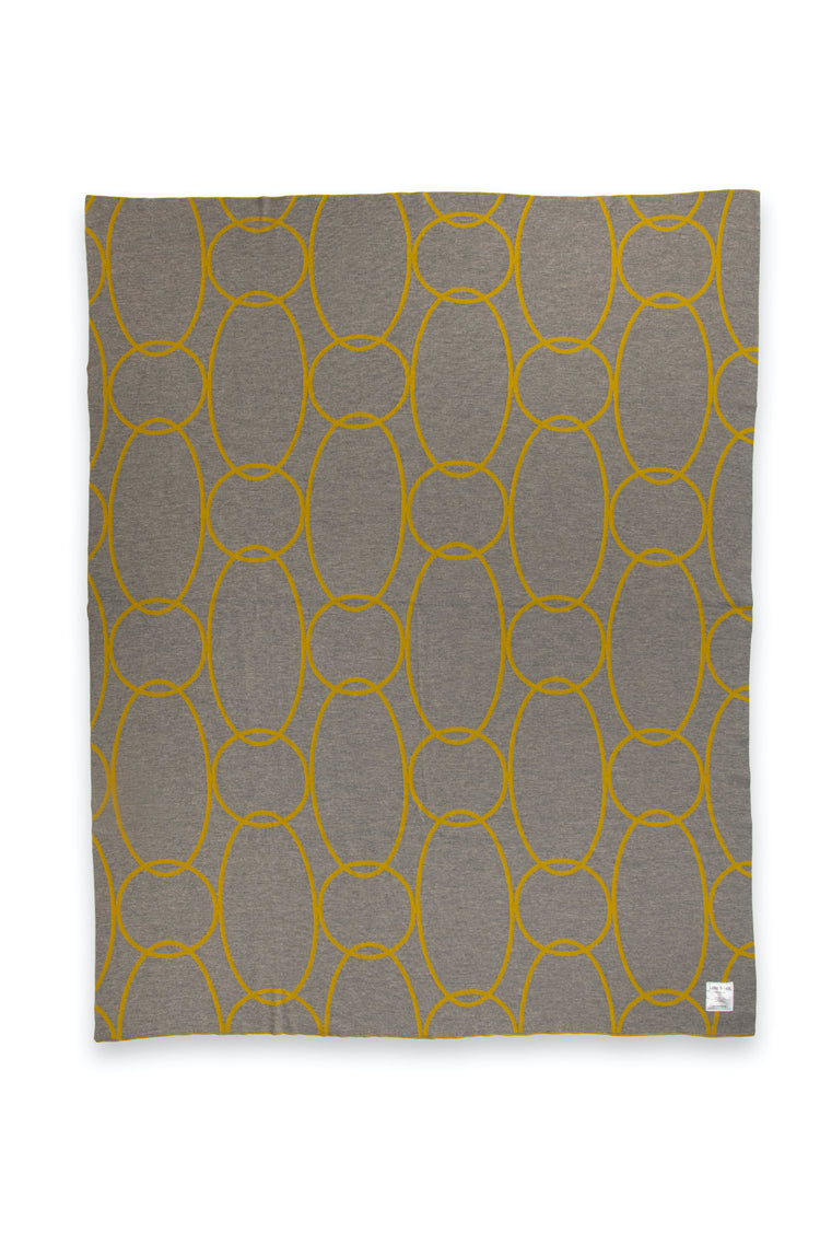 Blanket 140x180cm Rings, mustard / gray