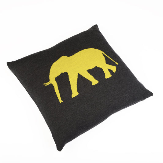Cushion cover 50x50cm Elephant, dark gray / yellow