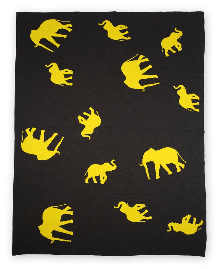 Blanket 140x180cm Elephants, dark gray / yellow