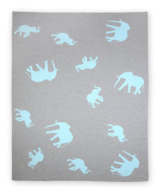 Blanket 140x180cm Elephants, gray / turquoise