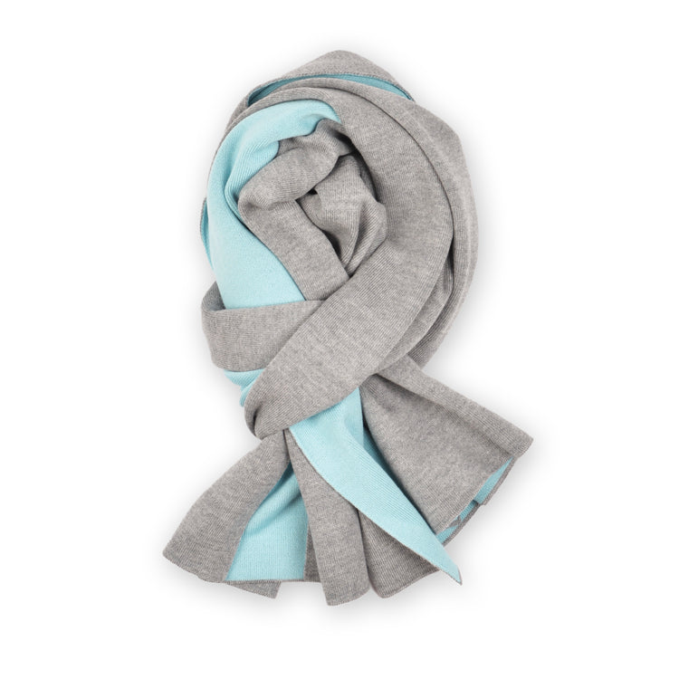 Scarf double face 50x180cm, gray / turquoise