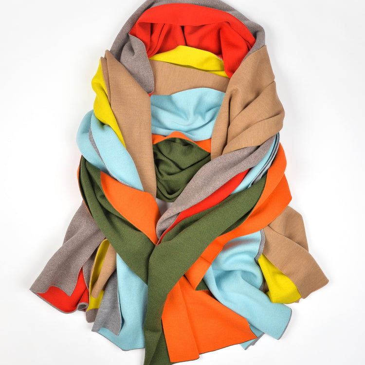Scarf double face 50x180cm, gray / turquoise